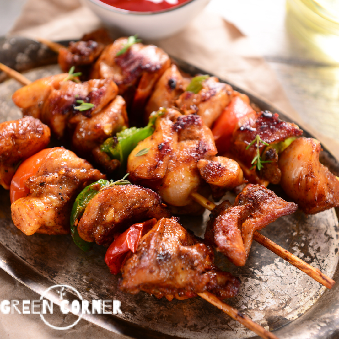 Pollo Corner Brochetas de pollo, carne y camarón a la parrilla – Green Corner